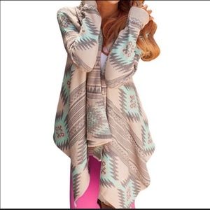 Myobe | Aztec Boho Southwest Print Open Waterfall Cardigan